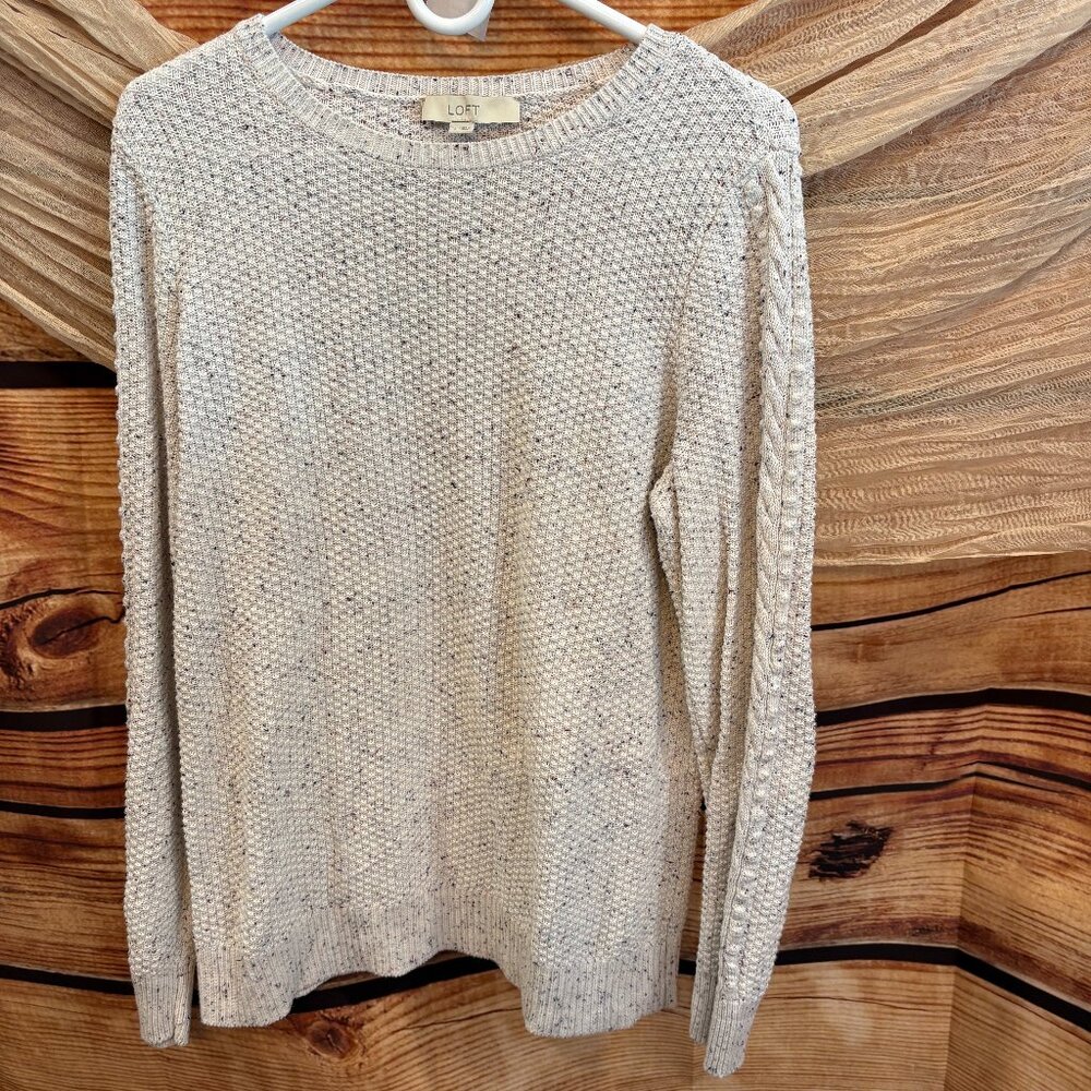LOFT Women's‎ Long Sleeve White Textured Cotton Sweater Size L